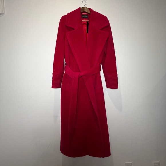 Sentaler Red Baby Alpaca Long Large Notched Collar Wrap Coat Sz XL - Picture 2 of 15